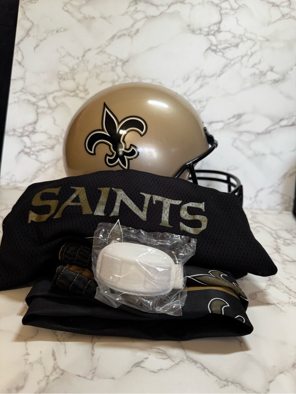 New Orleans Saints Gold & Black Helmet and Apparel Fan Set